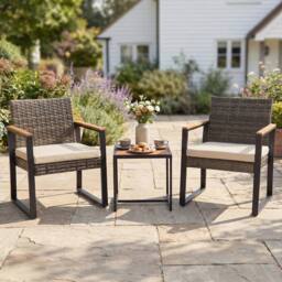 Hinsinc 3 Piece PE Wicker Outdoor Patio Bistro Set in Brown - Size: 0.6m2 - thumbnail 4
