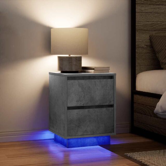 Berkfield Home Bedside Cabinets with LED Lights¬†2 pcs Concrete Grey 38x34x50 cm - Size: 38 x 34 x 50 cm - image 1