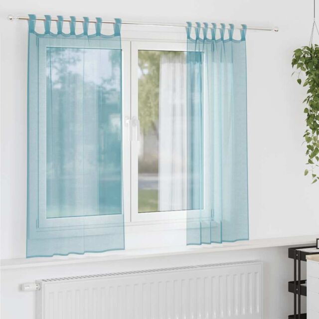 Berkfield Home Voile Curtains with Loops 2 pcs Turquoise 140x140 cm - image 1