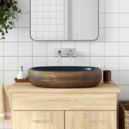 Berkfield Home Countertop Basin Brown & Blue Oval 59x40x14 cm Ceramic - Size: 59 x 40 x 14 cm