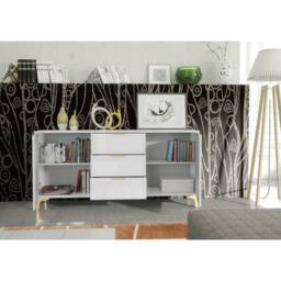 Mex Furniture LTD Sideboard Goldline Gloss 140cm - Glossy White - thumbnail 3