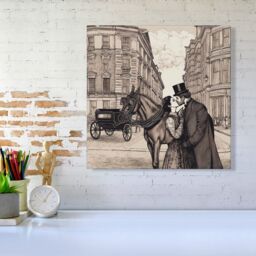 Warren Reed - Designer Victorian Lovers On A London Street Canvas in Black - Size: w10 inch x h10 inch - thumbnail 1