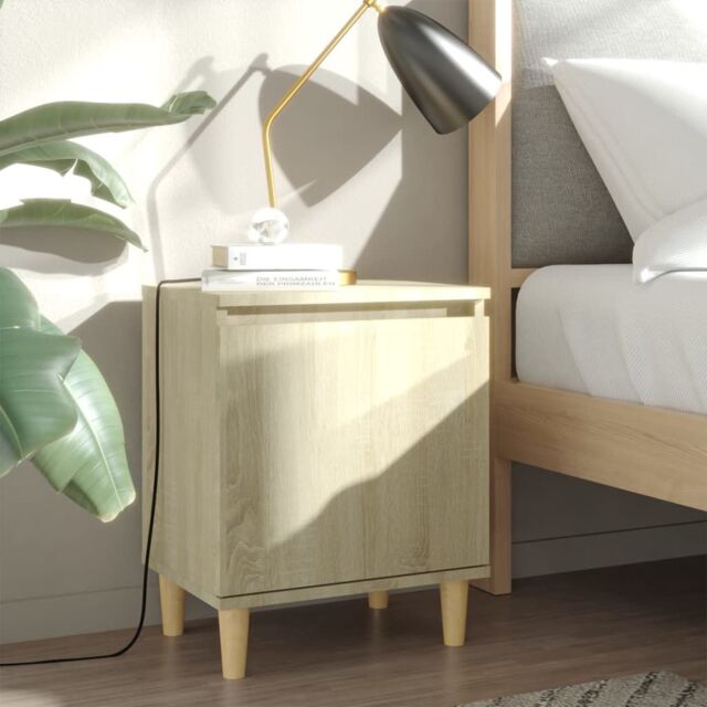 Berkfield Home Bed Cabinet with Solid Wood Legs Sonoma Oak 40x30x50 cm in Brown - Size: 40 x 30 x 50 cm - image 1