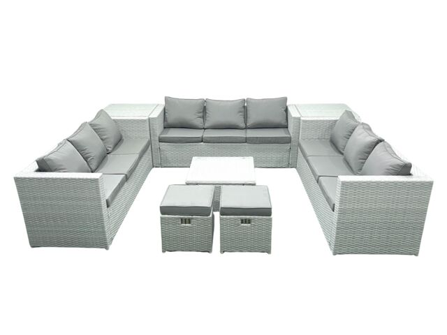Fimous Rattan Garden Outdoor Furniture Set 11 Seater Rattan Garden Sofa Set with 2 Small Footstool 2 Side Tables Light Grey Mixed - image 1