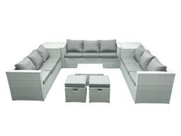 Fimous Rattan Garden Outdoor Furniture Set 11 Seater Rattan Garden Sofa Set with 2 Small Footstool 2 Side Tables Light Grey Mixed - thumbnail 1
