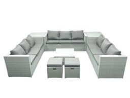 Fimous Rattan Garden Outdoor Furniture Set 11 Seater Rattan Garden Sofa Set with 2 Small Footstool 2 Side Tables Light Grey Mixed - thumbnail 2