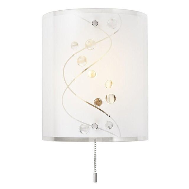 Happy Homewares Contemporary White Glass & Clear Glass Beaded Wall Light with Pull Switch - image 1