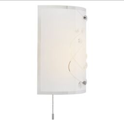 Happy Homewares Contemporary White Glass & Clear Glass Beaded Wall Light with Pull Switch - thumbnail 2