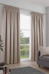 Fusion 'Galaxy' Pair of Light Reducing Thermal Effect Pencil Pleat Curtains in Natural - Size: 117 cm width x 183 cm drop
