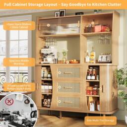 BTM Rattan Sideboard Glass Doors Tall Kitchen Cabinet Storage in Natural - thumbnail 7