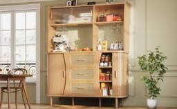BTM Rattan Sideboard Glass Doors Tall Kitchen Cabinet Storage in Natural - thumbnail 4