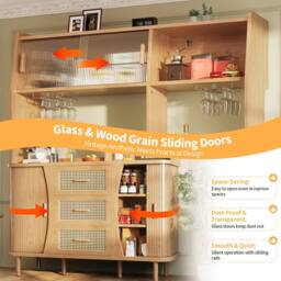 BTM Rattan Sideboard Glass Doors Tall Kitchen Cabinet Storage in Natural - thumbnail 6