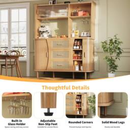 BTM Rattan Sideboard Glass Doors Tall Kitchen Cabinet Storage in Natural - thumbnail 8