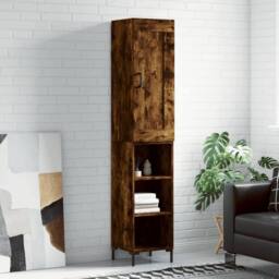 Berkfield Home Highboard Smoked Oak 34.5x34x180 cm Engineered Wood in Brown - thumbnail 2