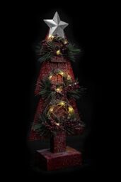 Shatchi Christmas Home Decoration Battery Operated Red Tree Tabletop Decorated with Berries, Pines & Small Warm White Bulbs - thumbnail 4