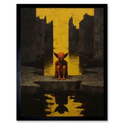 "Artery8 Wall Art Print Nosferatu Lair Conceptual Art Oil Painting Yellow Sky Castle Ruins Red Demon Water Reflection Art Framed - Size: W12"" x H16""" - thumbnail 1