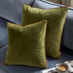 Furn Meridian Velvet Piped Cushion in Olive - Size: 55 cm x 55 cm - thumbnail 6