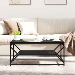 Berkfield Home Coffee Table with Shelf Black Oak 90x50x40 cm Engineered Wood - Size: 90 x 50 x 40 cm - thumbnail 4