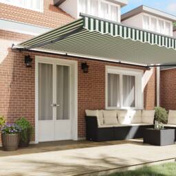 Berkfield Home Manual Retractable Awning Green & White 500x300 cm - thumbnail 3