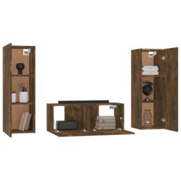 Berkfield Home 3 Piece TV Cabinet Set Smoked Oak Engineered Wood in Brown - thumbnail 4
