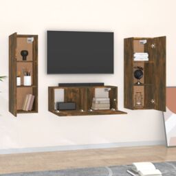 Berkfield Home 3 Piece TV Cabinet Set Smoked Oak Engineered Wood in Brown - thumbnail 3