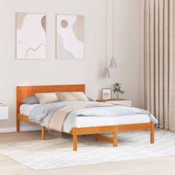 Berkfield Home Wax Brown Pine Wood Bed Frame Wax brown Solid wood 135 x 190 cm - thumbnail 2