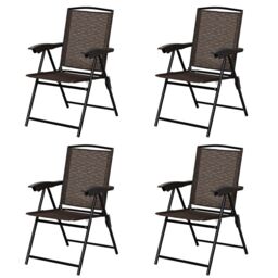 Costway Set of 4 Patio Folding Chairs Height Adjustable Sling Backrest Chairs in Brown - thumbnail 1
