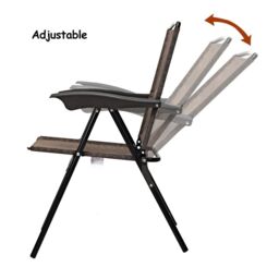 Costway Set of 4 Patio Folding Chairs Height Adjustable Sling Backrest Chairs in Brown - thumbnail 6