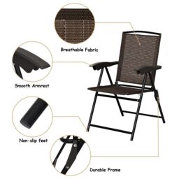Costway Set of 4 Patio Folding Chairs Height Adjustable Sling Backrest Chairs in Brown - thumbnail 5