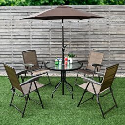 Costway Set of 4 Patio Folding Chairs Height Adjustable Sling Backrest Chairs in Brown - thumbnail 4