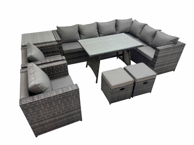 Fimous Patio Furniture Sets with Dining Table 2 Small Stools Chair Side Table in Dark Grey - image 1
