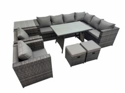 Fimous Patio Furniture Sets with Dining Table 2 Small Stools Chair Side Table in Dark Grey - thumbnail 1