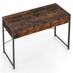 Gymax Modern Computer Desk Compact Writing Desk With 2 Drawers-Brown in Brown - thumbnail 9
