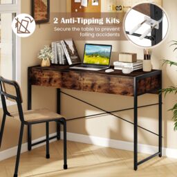 Gymax Modern Computer Desk Compact Writing Desk With 2 Drawers-Brown in Brown - thumbnail 4