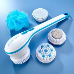 mysmartbuy Battery Operated Body Brush for Shower with 4 Attachments - Long Handled Scrubber with Pumice Stone, Exfoliator & Cleansing Heads in White - thumbnail 2