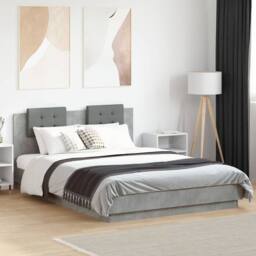 Berkfield Home Durable Bed Frame with LED without Mattress Concrete Grey 150x200 - Size: King - thumbnail 2