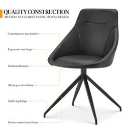 Nordara Office Chair - Faux Leather, 360° Swivel, No Wheels in Black - thumbnail 4