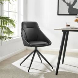 Nordara Office Chair - Faux Leather, 360° Swivel, No Wheels in Black