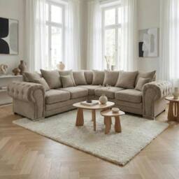 Abakus Direct Verona Linen Corner Sofa with Button Detail in Taupe
