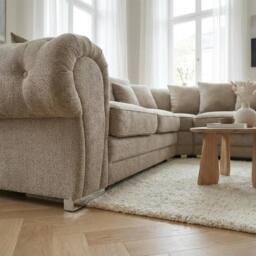 Abakus Direct Verona Linen Corner Sofa with Button Detail in Taupe - thumbnail 8