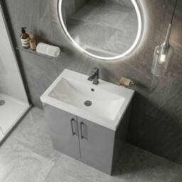 Balterley Bathroom Floor Standing 2-Door Vanity Unit Basin, Satin Grey, 800mm in Grey - thumbnail 4