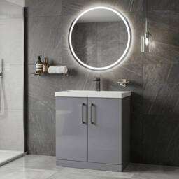 Balterley Bathroom Floor Standing 2-Door Vanity Unit Basin, Satin Grey, 800mm in Grey - thumbnail 3