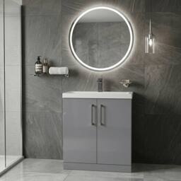 Balterley Bathroom Floor Standing 2-Door Vanity Unit Basin, Satin Grey, 800mm in Grey - thumbnail 2