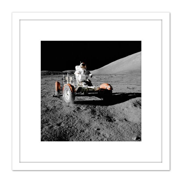 Artery8 Space NASA Apollo 17 Lunar Rover Vehicle Moon Photo 8X8 Inch Square Wooden Framed Wall Art Print Picture with Mount in White - image 1
