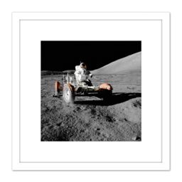 Artery8 Space NASA Apollo 17 Lunar Rover Vehicle Moon Photo 8X8 Inch Square Wooden Framed Wall Art Print Picture with Mount in White - thumbnail 1