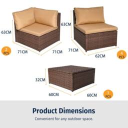 FURNITURE ONE 7 Piece Rattan Garden Furniture Set with Coffee Table - Brown - Size: 1 Pack - thumbnail 7