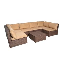 FURNITURE ONE 7 Piece Rattan Garden Furniture Set with Coffee Table - Brown - Size: 1 Pack - thumbnail 6