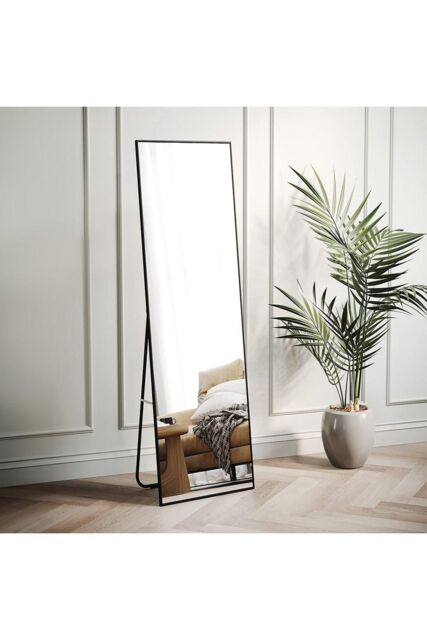 H&O Direct 37cm W x 147cm H Rectangular Dressing Floor Mirror Wall Mounted Full Length Mirror with Bracket, Black - Size: 37 cm W x 147 cm H - image 1