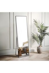 H&O Direct 37cm W x 147cm H Rectangular Dressing Floor Mirror Wall Mounted Full Length Mirror with Bracket, Black - Size: 37 cm W x 147 cm H