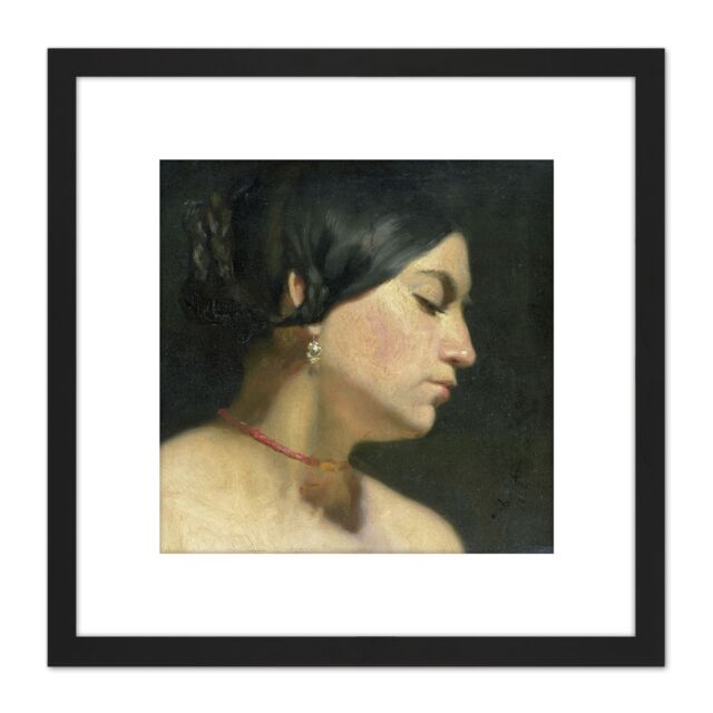 Artery8 Lawrence Alma Tadema Mary Magdalene Woman Face 8X8 Inch Square Wooden Framed Wall Art Print Picture with Mount in Black - image 1